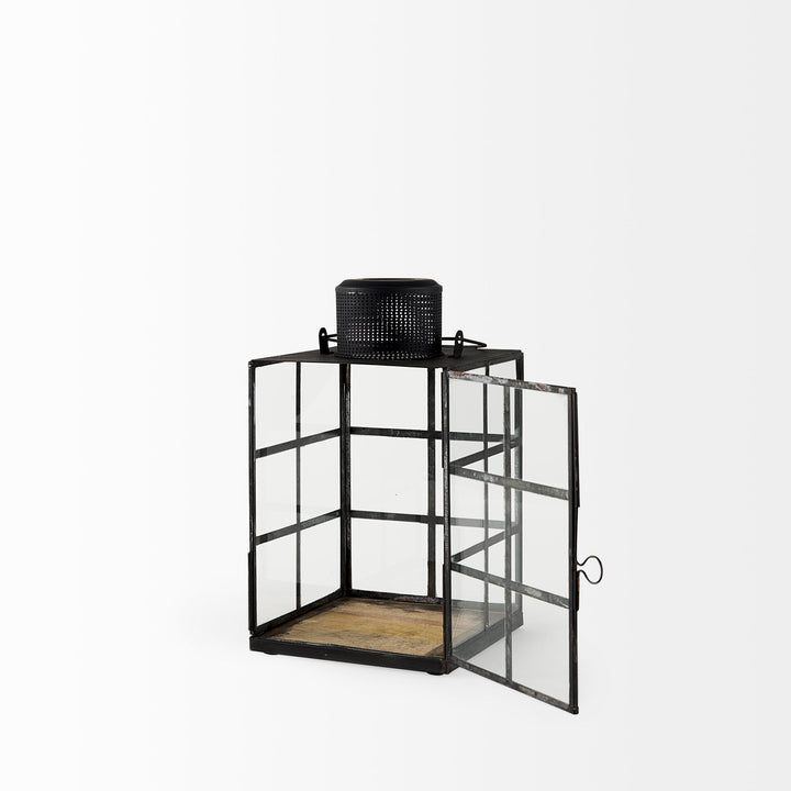Gamfield Small Black Metal and Glass Lantern Decor Mercana