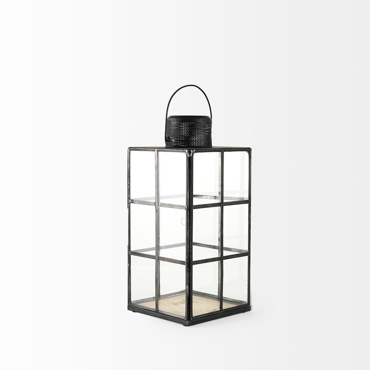 Gamfield Medium Black Metal and Glass Lantern Decor Mercana
