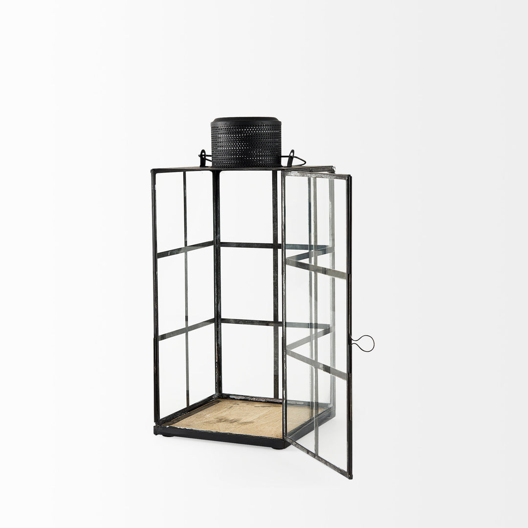 Gamfield Medium Black Metal and Glass Lantern Decor Mercana