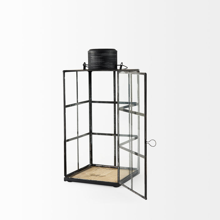 Gamfield Medium Black Metal and Glass Lantern Decor Mercana