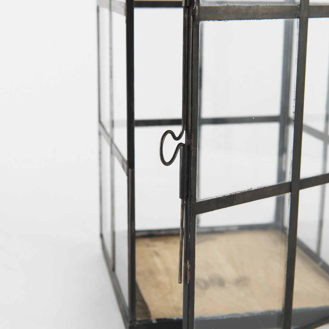 Gamfield Medium Black Metal and Glass Lantern Decor Mercana