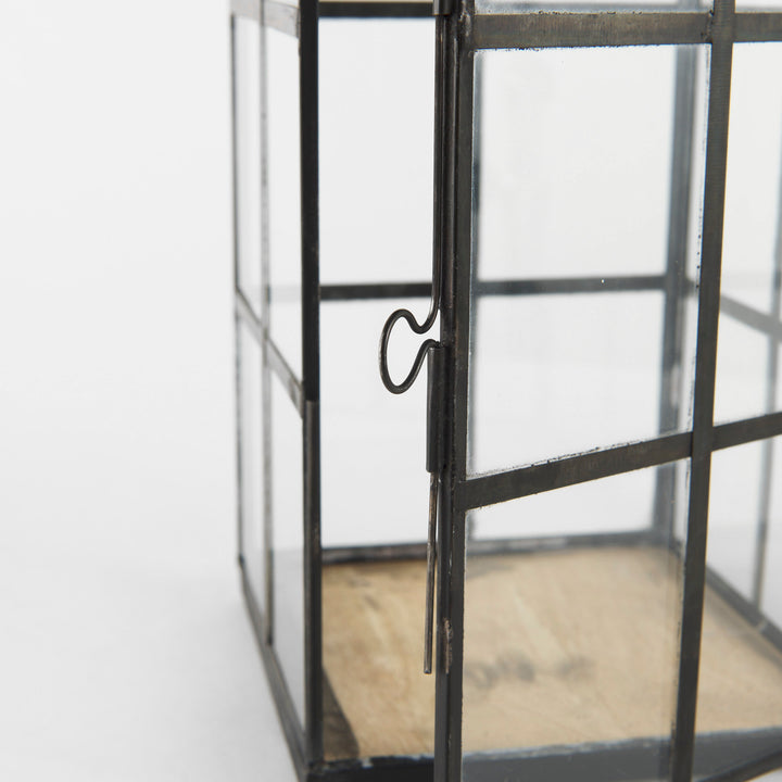 Gamfield Medium Black Metal and Glass Lantern Decor Mercana