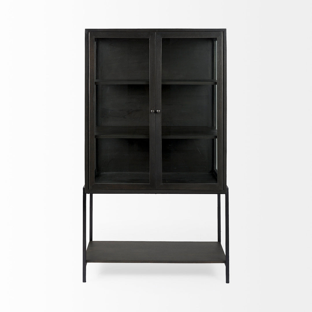 Arelius Black-Brown Wood W/ Black Metal Base Display Cabinet Living Room Mercana
