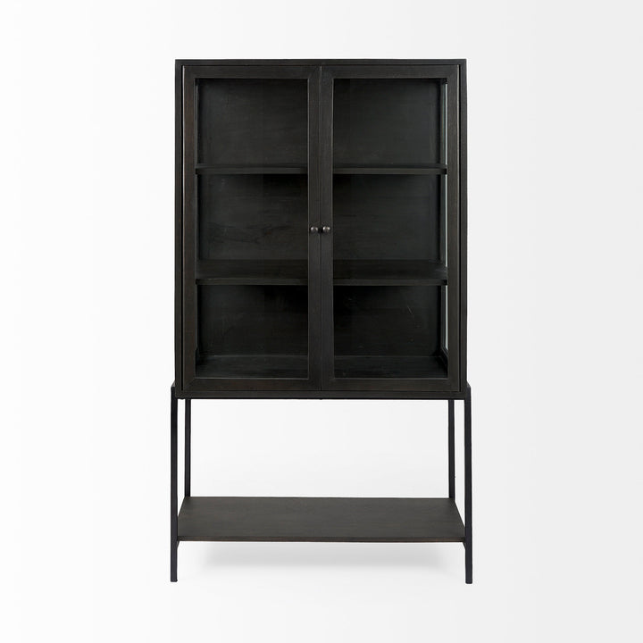 Arelius Black-Brown Wood W/ Black Metal Base Display Cabinet Living Room Mercana