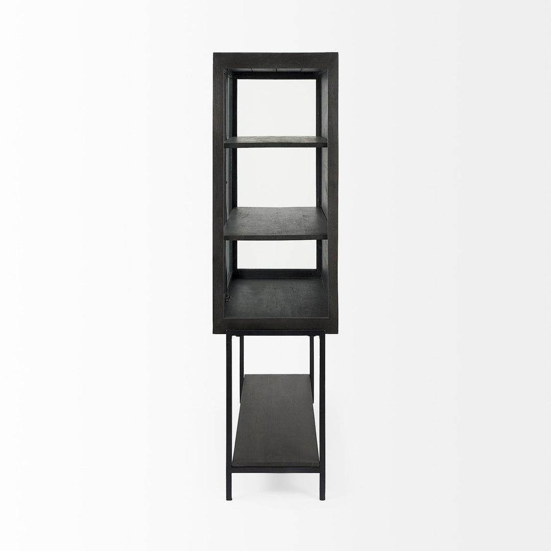 Arelius Black-Brown Wood W/ Black Metal Base Display Cabinet Living Room Mercana