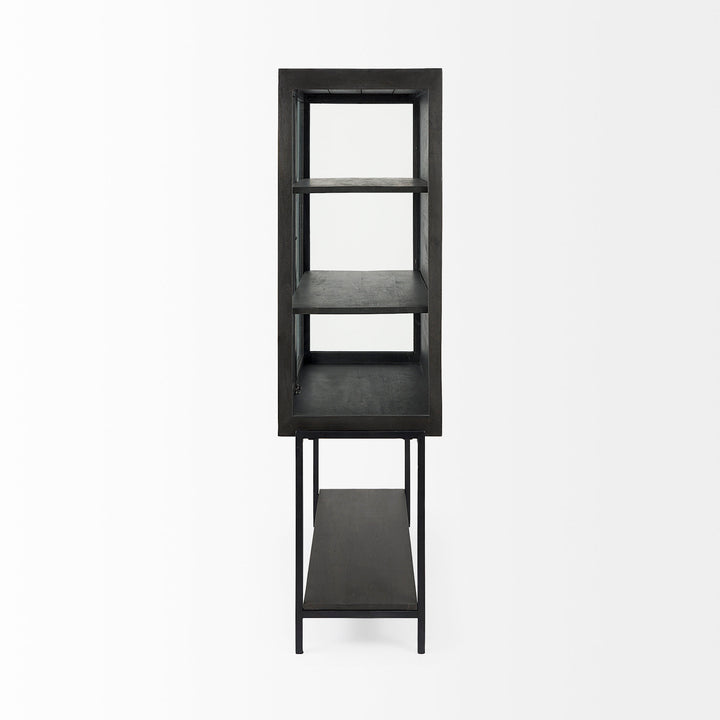 Arelius Black-Brown Wood W/ Black Metal Base Display Cabinet Living Room Mercana
