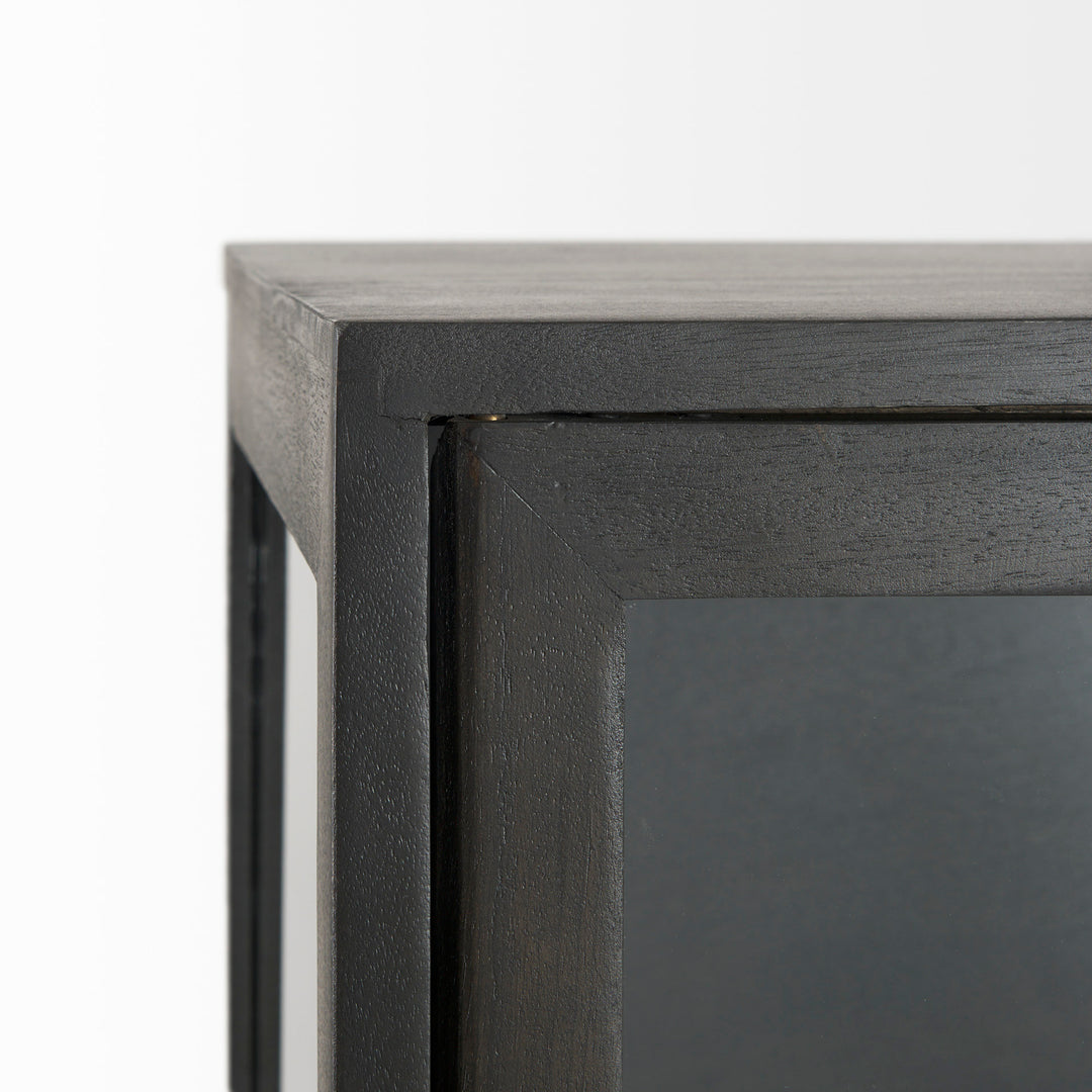 Arelius Black-Brown Wood W/ Black Metal Base Display Cabinet Living Room Mercana