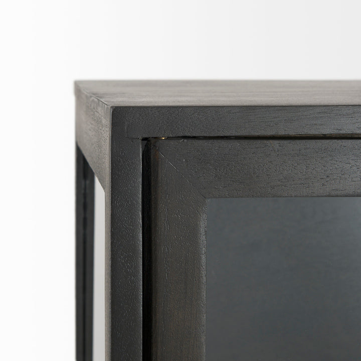 Arelius Black-Brown Wood W/ Black Metal Base Display Cabinet Living Room Mercana