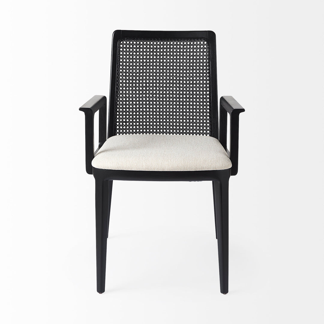 Clara Black Wood W/ Cream Fabric Seat and Cane Back Dining Chair Living Room Mercana