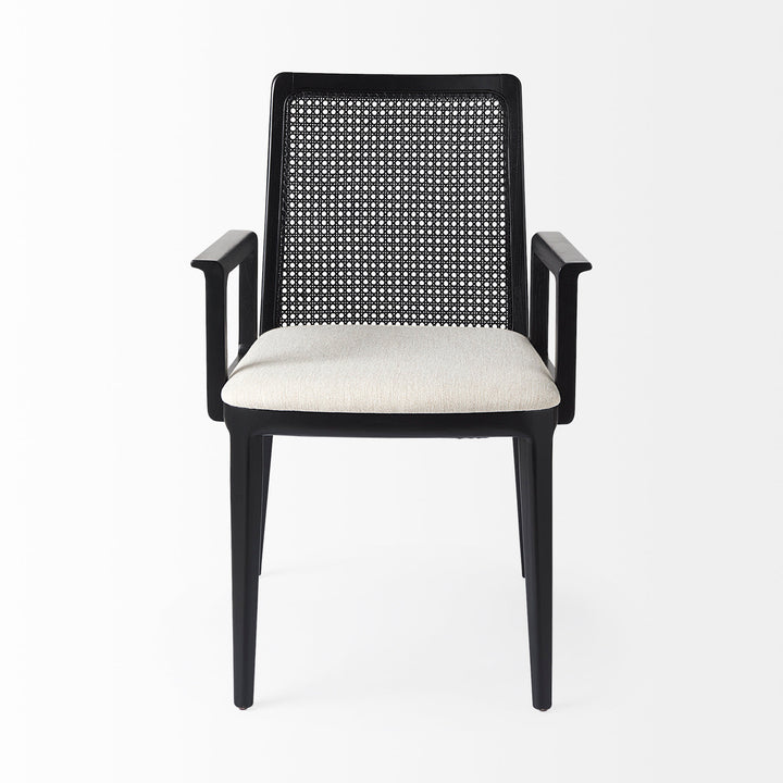 Clara Black Wood W/ Cream Fabric Seat and Cane Back Dining Chair Living Room Mercana