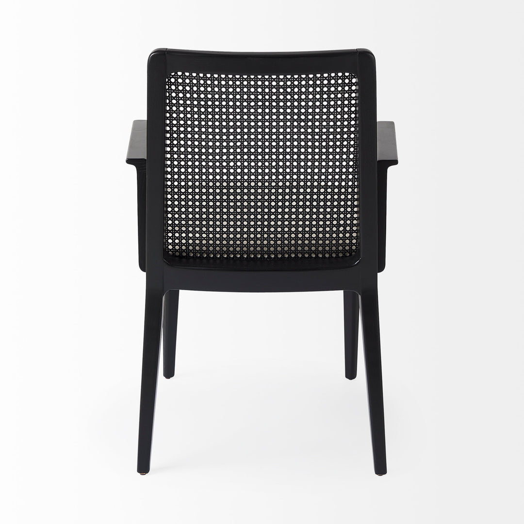 Clara Black Wood W/ Cream Fabric Seat and Cane Back Dining Chair Living Room Mercana