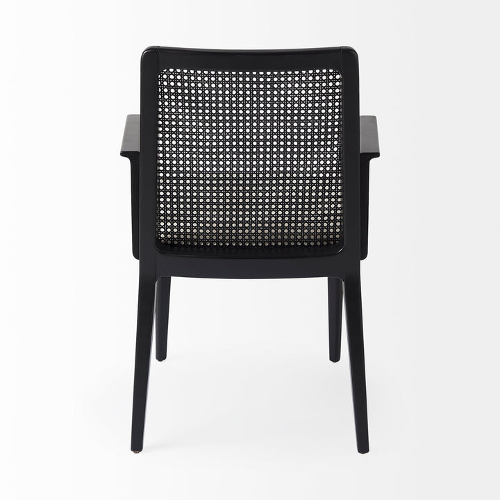 Clara Black Wood W/ Cream Fabric Seat and Cane Back Dining Chair Living Room Mercana