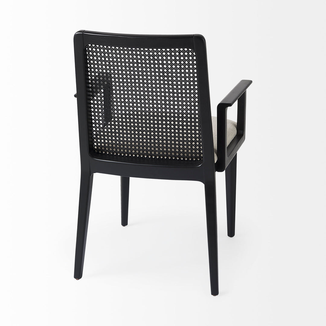 Clara Black Wood W/ Cream Fabric Seat and Cane Back Dining Chair Living Room Mercana