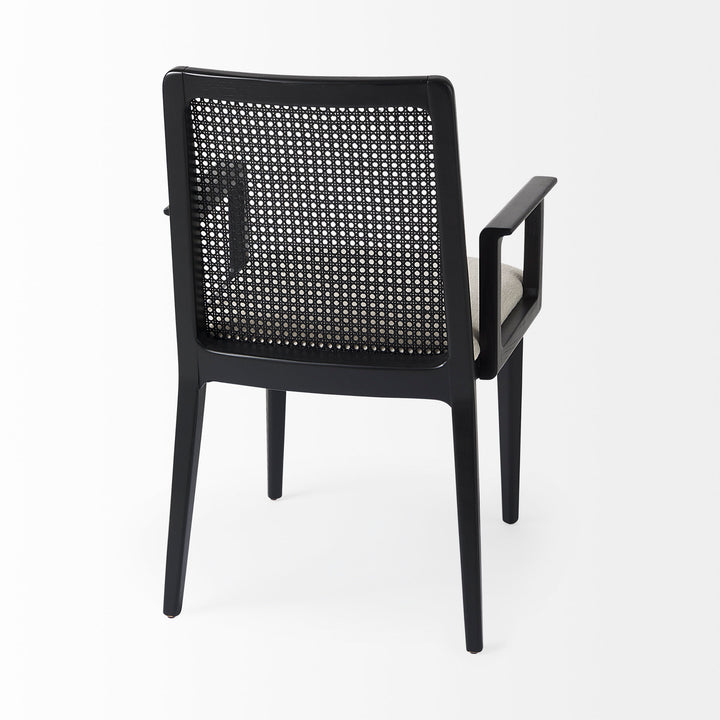 Clara Black Wood W/ Cream Fabric Seat and Cane Back Dining Chair Living Room Mercana