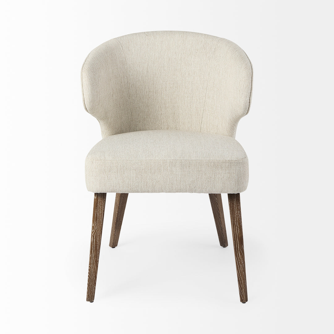 Niles Cream Fabric Seat W/ Medium Brown Wooden Legs Wingback Dining Chair Dining Room Mercana