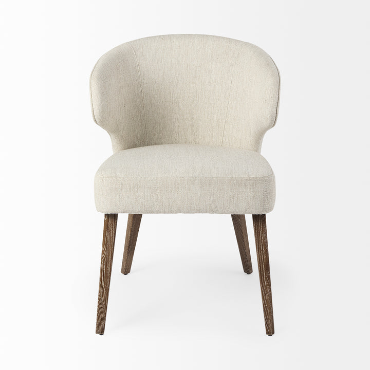 Niles Cream Fabric Seat W/ Medium Brown Wooden Legs Wingback Dining Chair Dining Room Mercana