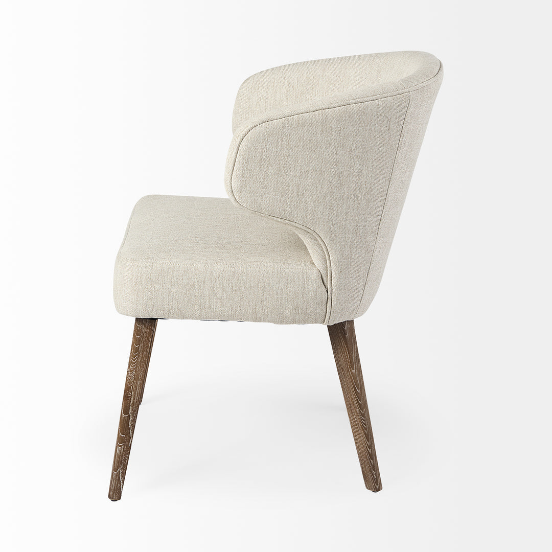 Niles Cream Fabric Seat W/ Medium Brown Wooden Legs Wingback Dining Chair Dining Room Mercana