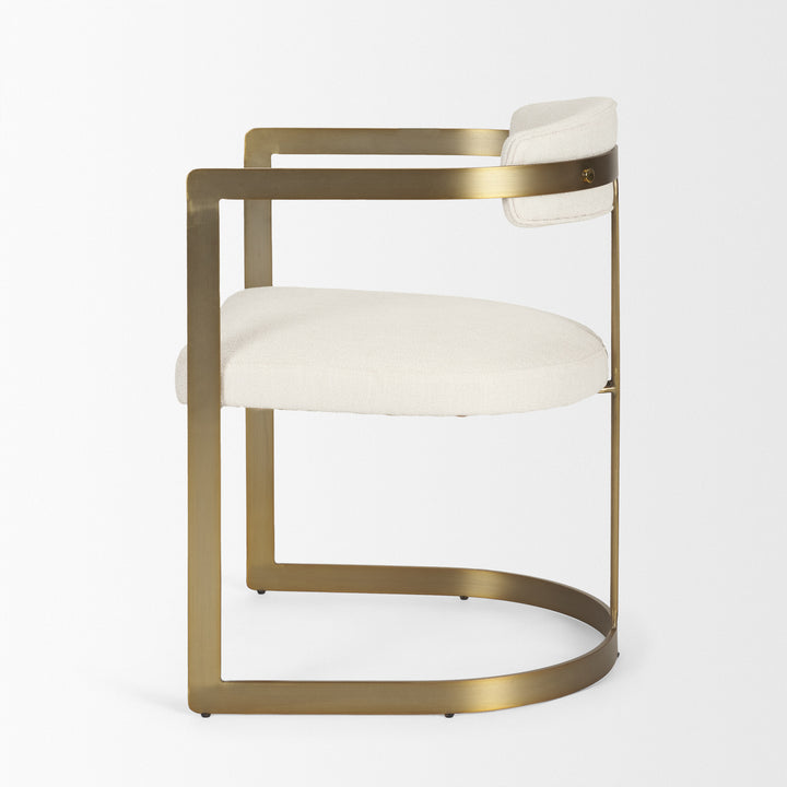 Hollyfield II Cream Fabric Seat W/ Gold Iron Frame Dining Chair Living Room Mercana