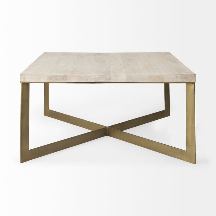 Faye Beige Finished Wood W/Gold Metal Base Square Coffee Table Living Room Mercana