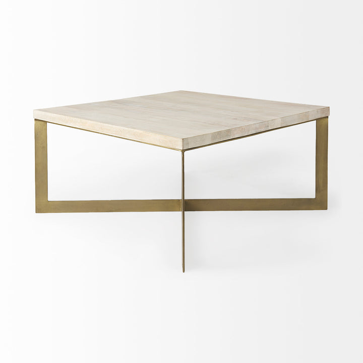 Faye Beige Finished Wood W/Gold Metal Base Square Coffee Table Living Room Mercana