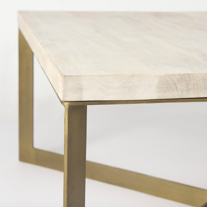 Faye Beige Finished Wood W/Gold Metal Base Square Coffee Table Living Room Mercana
