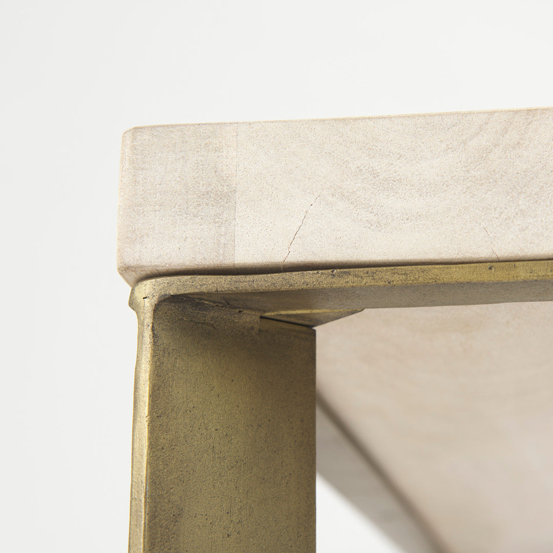 Faye Beige Finished Wood W/Gold Metal Base Square Coffee Table Living Room Mercana