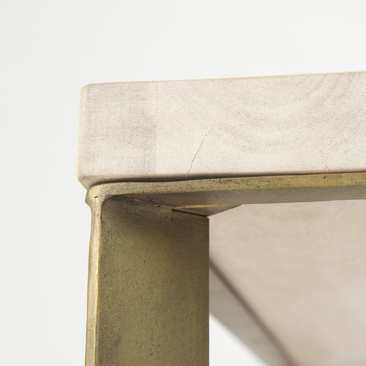 Faye Beige Finished Wood W/Gold Metal Base Square Coffee Table Living Room Mercana