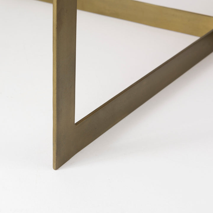 Faye Beige Finished Wood W/Gold Metal Base Square Coffee Table Living Room Mercana