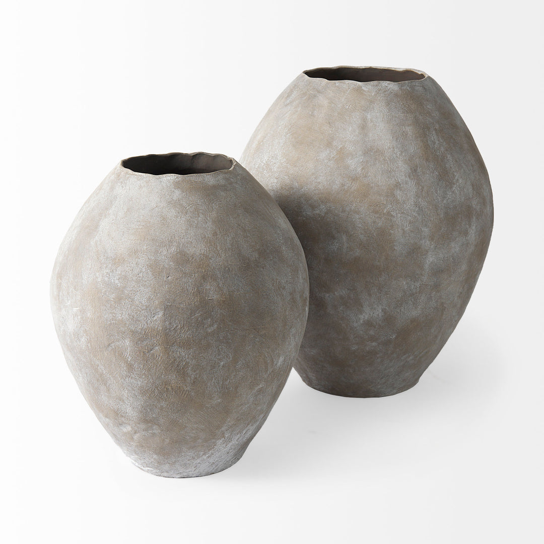 Gobi 20L x 23H Small Tan Ceramic Oval Vase Decor Mercana