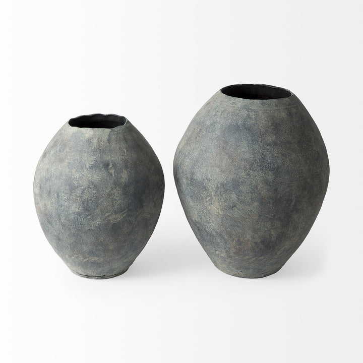 Gobi 20L x 23H Small Gray Ceramic Oval Vase Decor Mercana