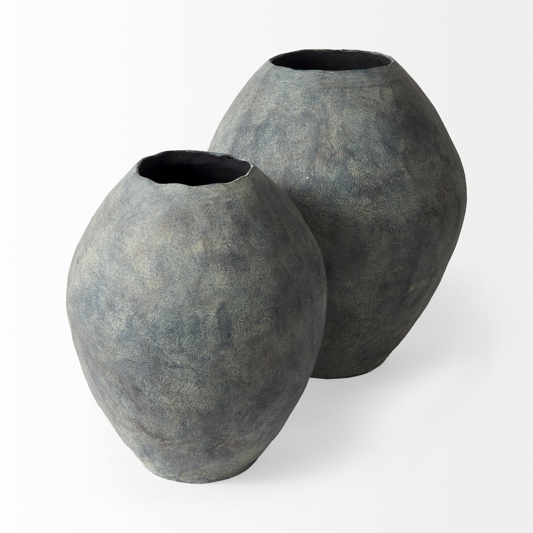 Gobi 20L x 23H Small Gray Ceramic Oval Vase Decor Mercana