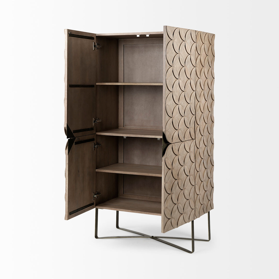 Excelsior II 68.1" H Light Brown Wood Gold Iron Base Storage Cabinet Living Room Mercana