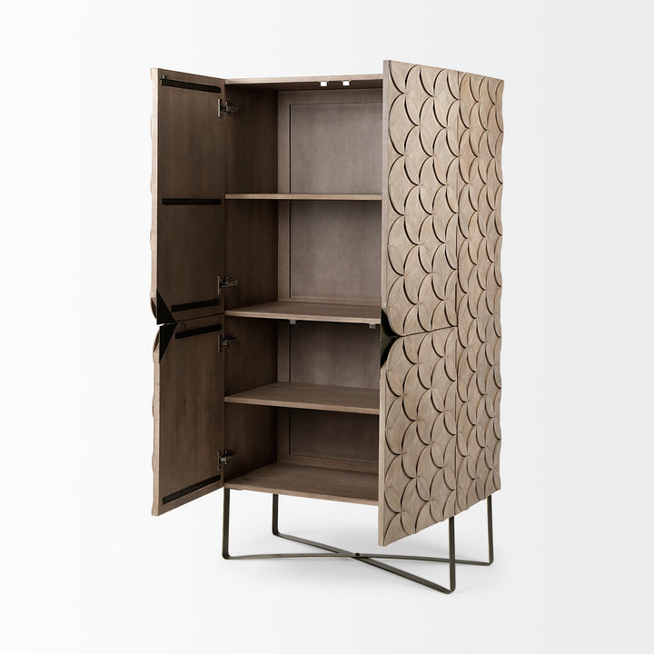 Excelsior II 68.1" H Light Brown Wood Gold Iron Base Storage Cabinet Living Room Mercana
