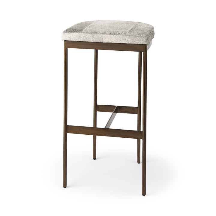 Millie 16.75 X 17.75 X 30 Hair-on-hide Seat W/ Gold Frame Bar Stool Dining Room Mercana