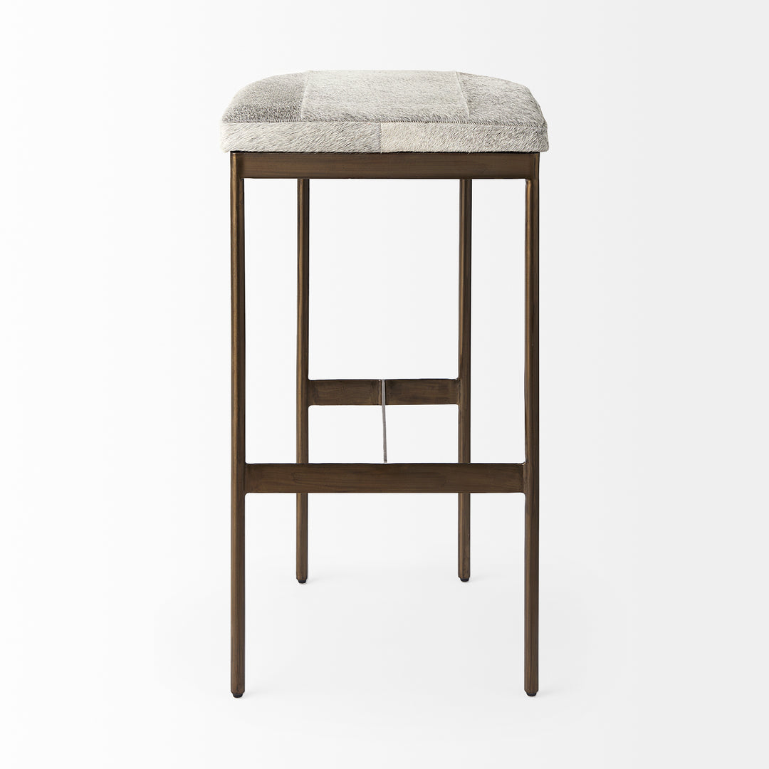Millie 16.75 X 17.75 X 30 Hair-on-hide Seat W/ Gold Frame Bar Stool Dining Room Mercana