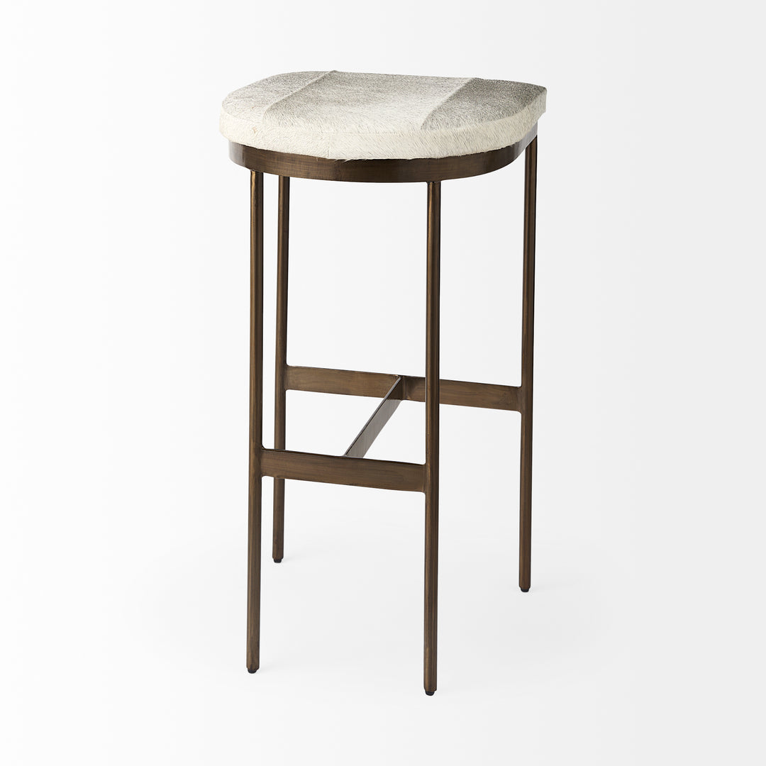Millie 16.75 X 17.75 X 30 Hair-on-hide Seat W/ Gold Frame Bar Stool Dining Room Mercana