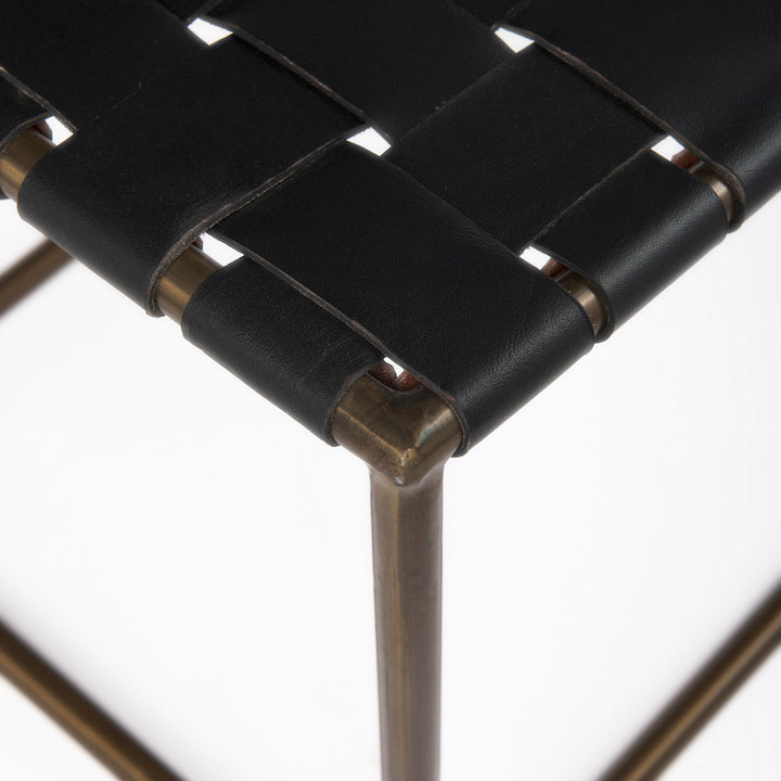 Clarissa Black Leather Woven Seat W/ Gold Metal Frame Stool Decor Mercana