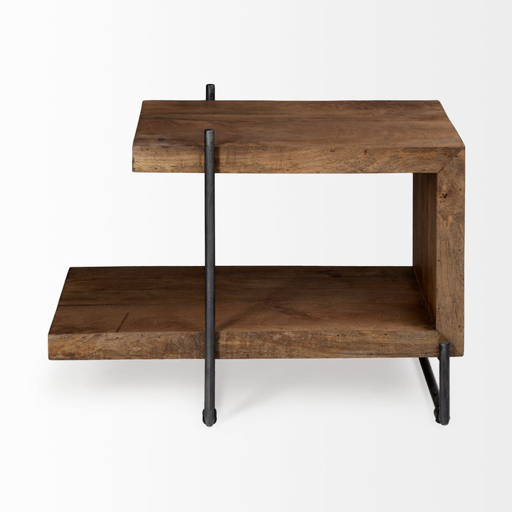 Maddox Medium Brown Wood w/ Black Metal U-shaped End/Side Table Living Room Mercana