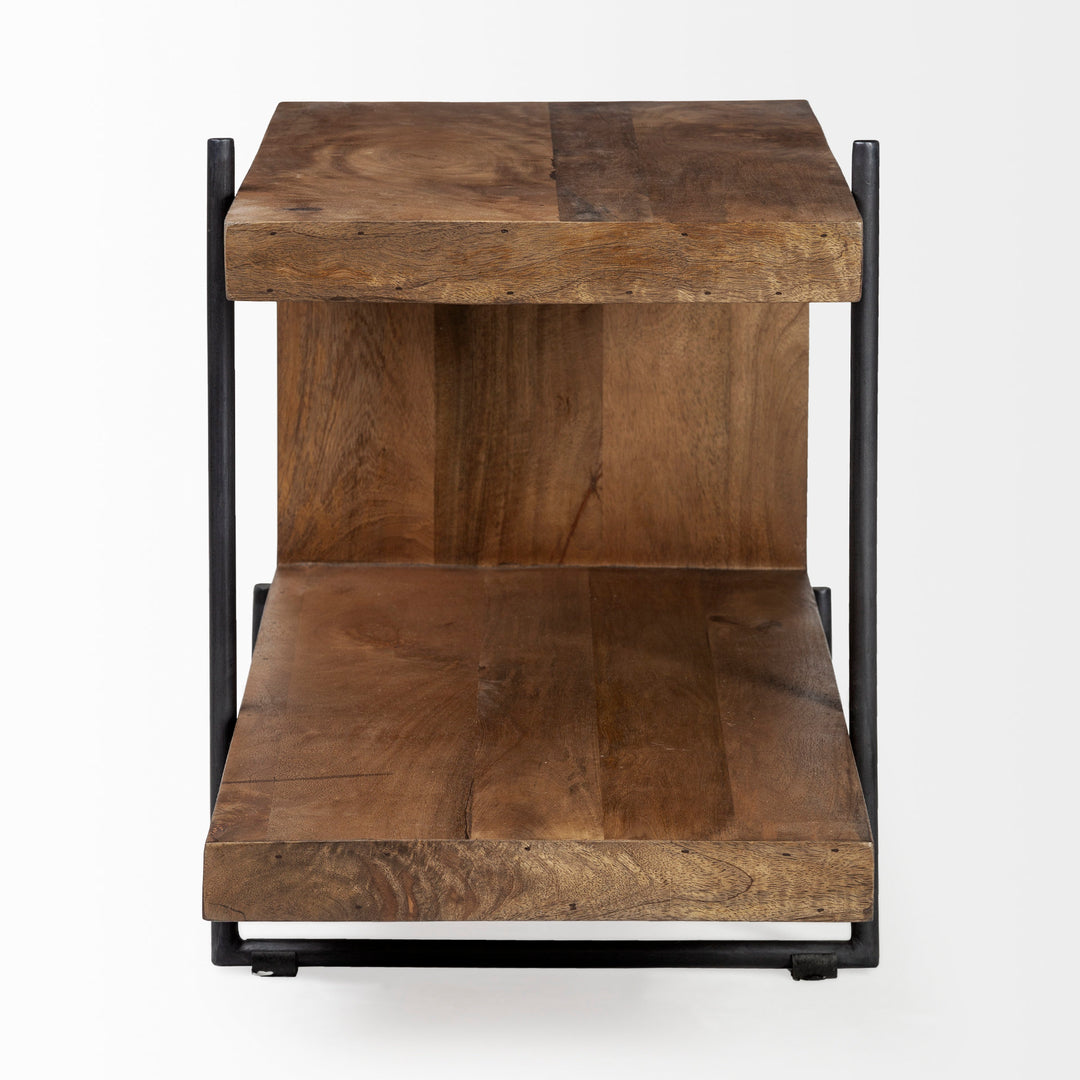 Maddox Medium Brown Wood w/ Black Metal U-shaped End/Side Table Living Room Mercana