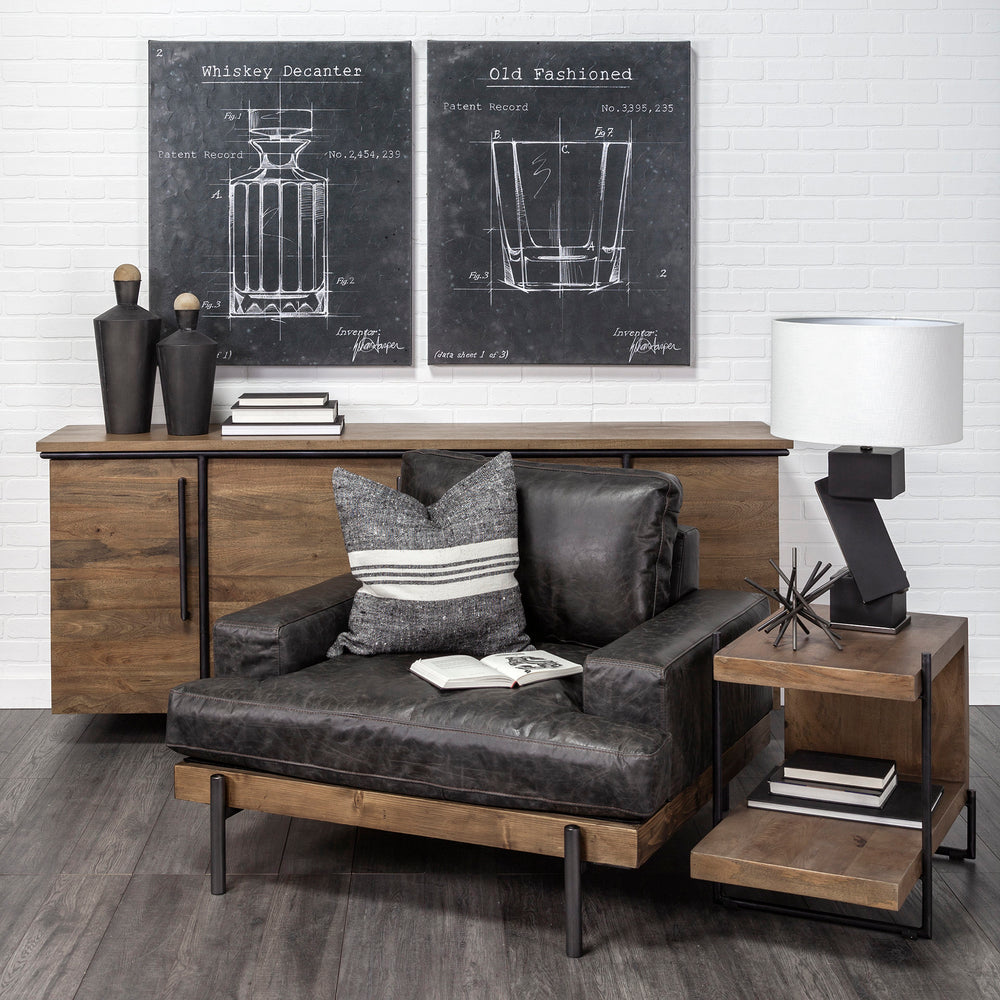 Maddox Medium Brown Wood w/ Black Metal U-shaped End/Side Table Living Room Mercana