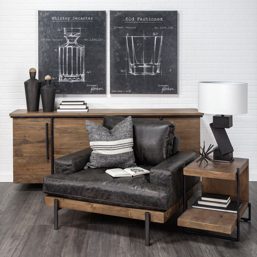 Maddox Medium Brown Wood w/ Black Metal U-shaped End/Side Table Living Room Mercana
