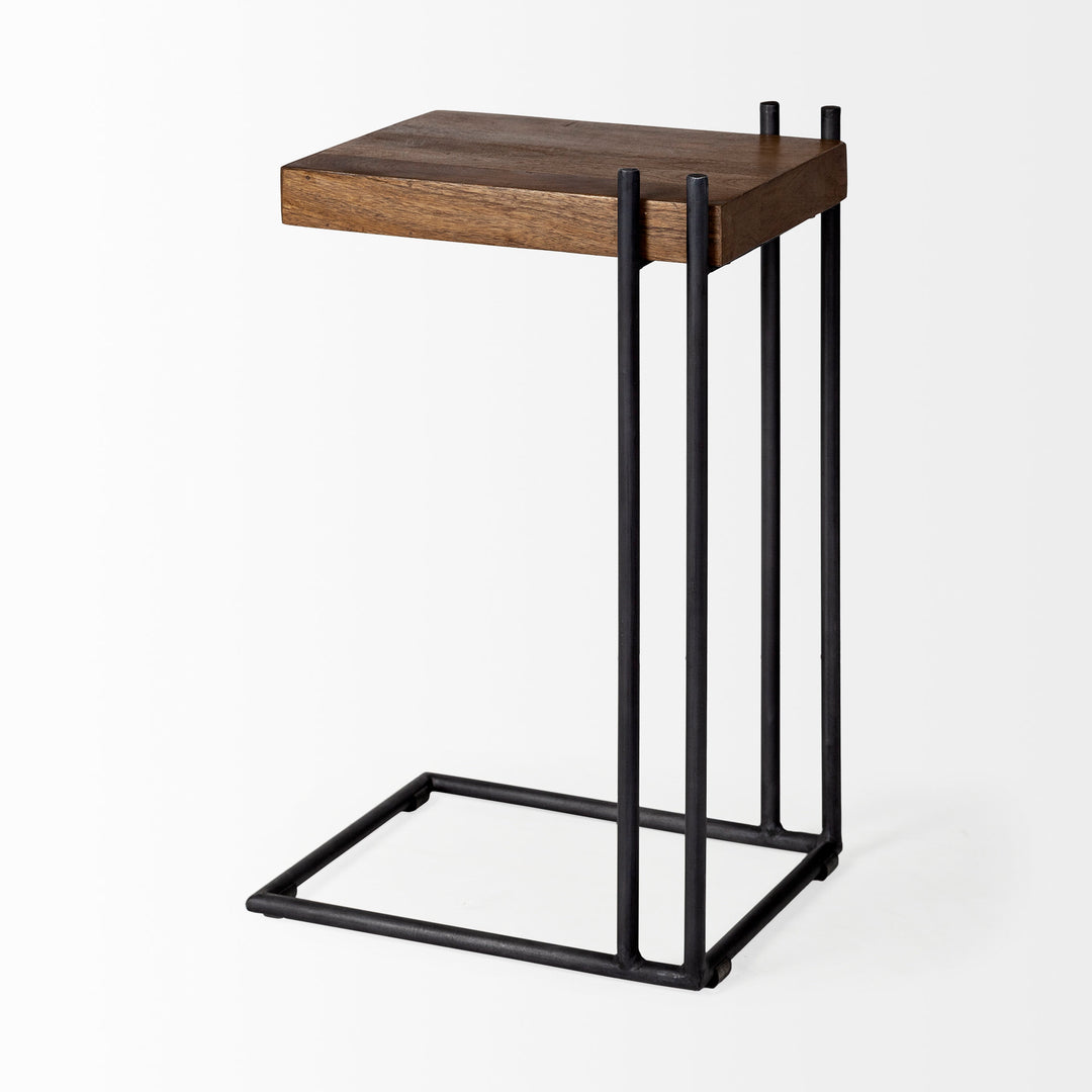 Maddox Medium Brown Wood w/ Black Metal C-shaped End/Side Table Living Room Mercana