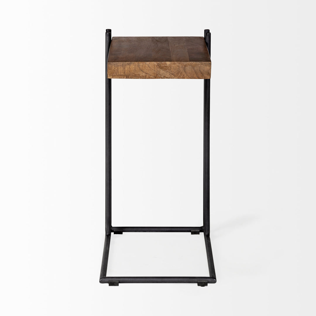 Maddox Medium Brown Wood w/ Black Metal C-shaped End/Side Table Living Room Mercana