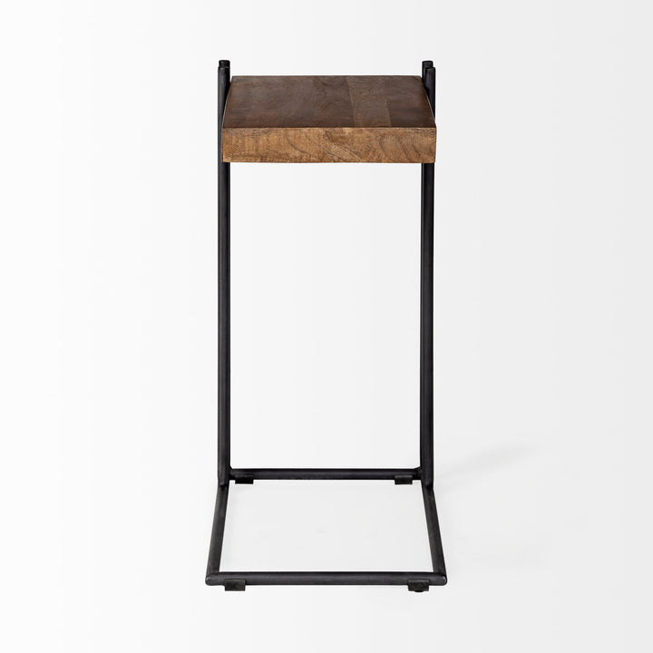 Maddox Medium Brown Wood w/ Black Metal C-shaped End/Side Table Living Room Mercana