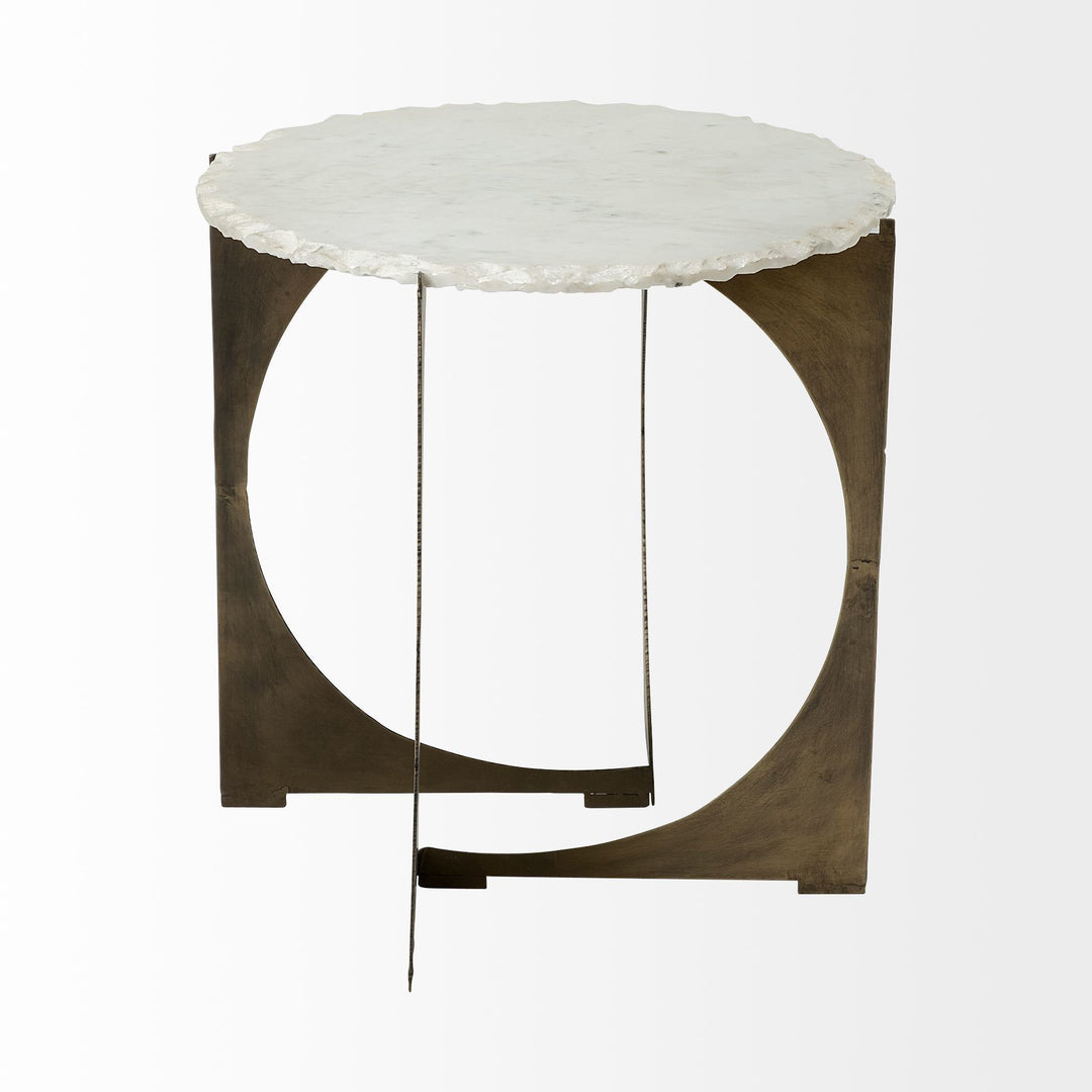 Reinhold II Round Live-Edge Marble Top and Gold Metal Base Side/End Table Living Room Mercana
