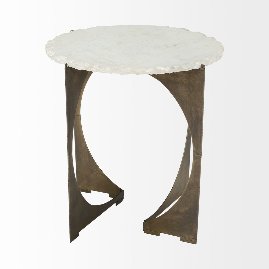 Reinhold II Round Live-Edge Marble Top and Gold Metal Base Side/End Table Living Room Mercana