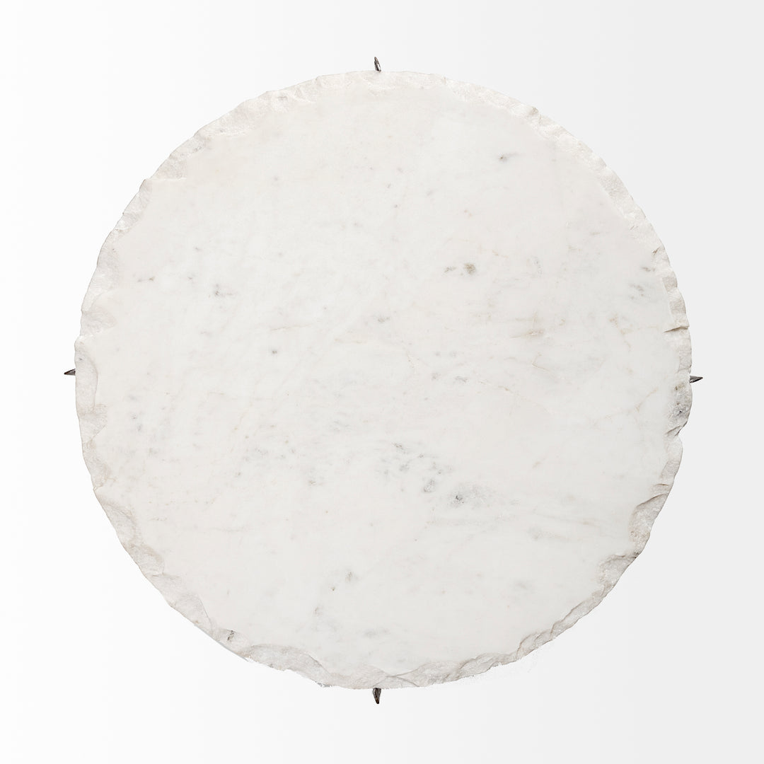 Reinhold II Round Live-Edge Marble Top and Gold Metal Base Side/End Table Living Room Mercana