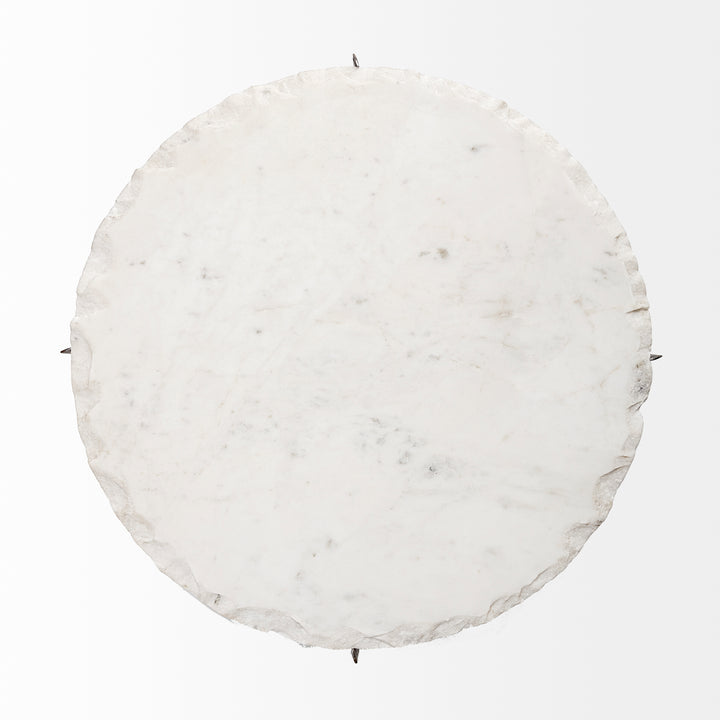 Reinhold II Round Live-Edge Marble Top and Gold Metal Base Side/End Table Living Room Mercana