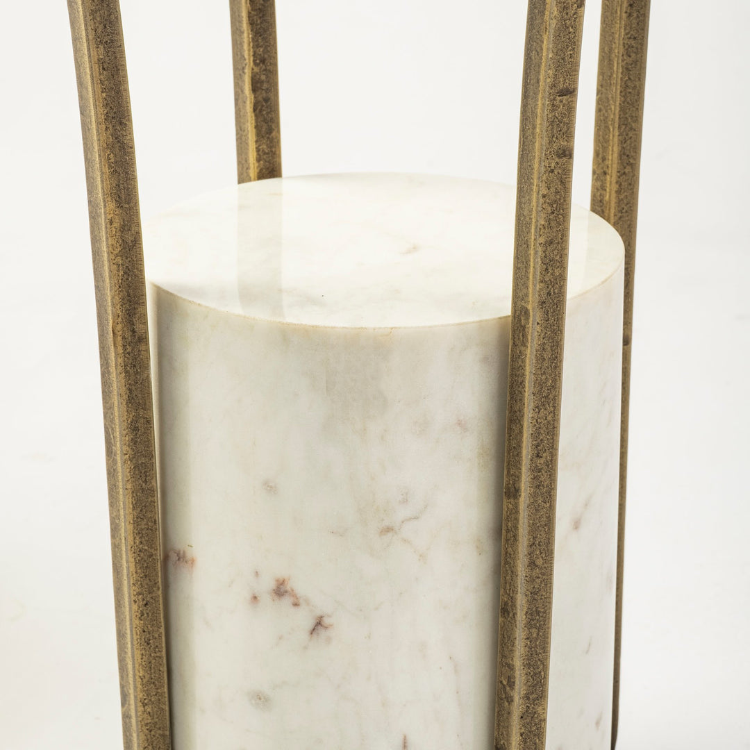 Jacinta II 21" Round Glass Top Metal and Marble Pedestal End/Side Table Living Room Mercana
