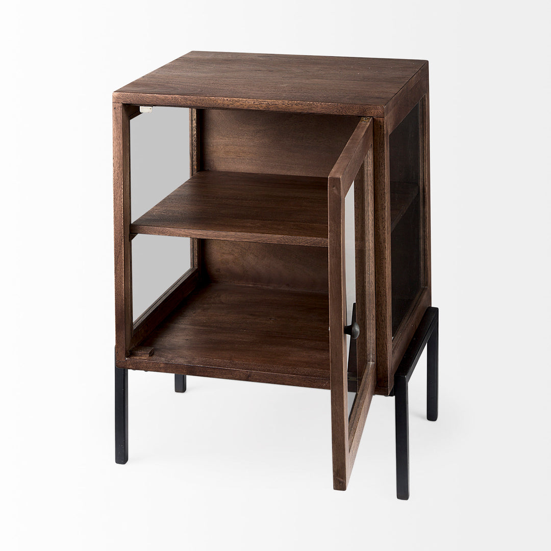 Arelius Medium Brown Wood W/ Black Metal Frame End/Side Table Dining Room Mercana